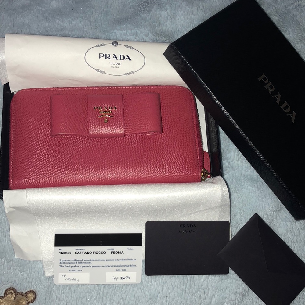 Prada Saffiano Fiocco Bow Tie Zippy Wallet